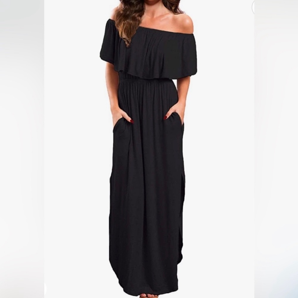 VERABENDI Off Shoulder Maxi Dress in Black Size XS